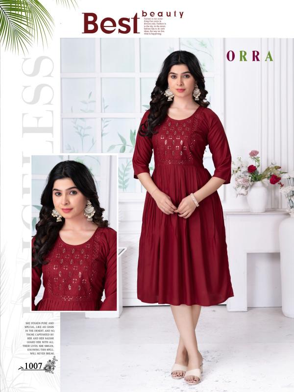 Trendy Orra Plain Rayon Casual Wear Kurtis Collection